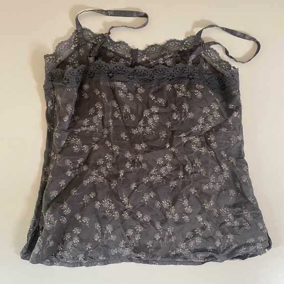 VTG Y2K American Eagle Silk Babydoll Cami Top Gray Lace Floral Fairy Grunge Sz 2 - Picture 7 of 10